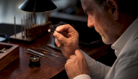 Jeweler inspecting diamond with tweezers