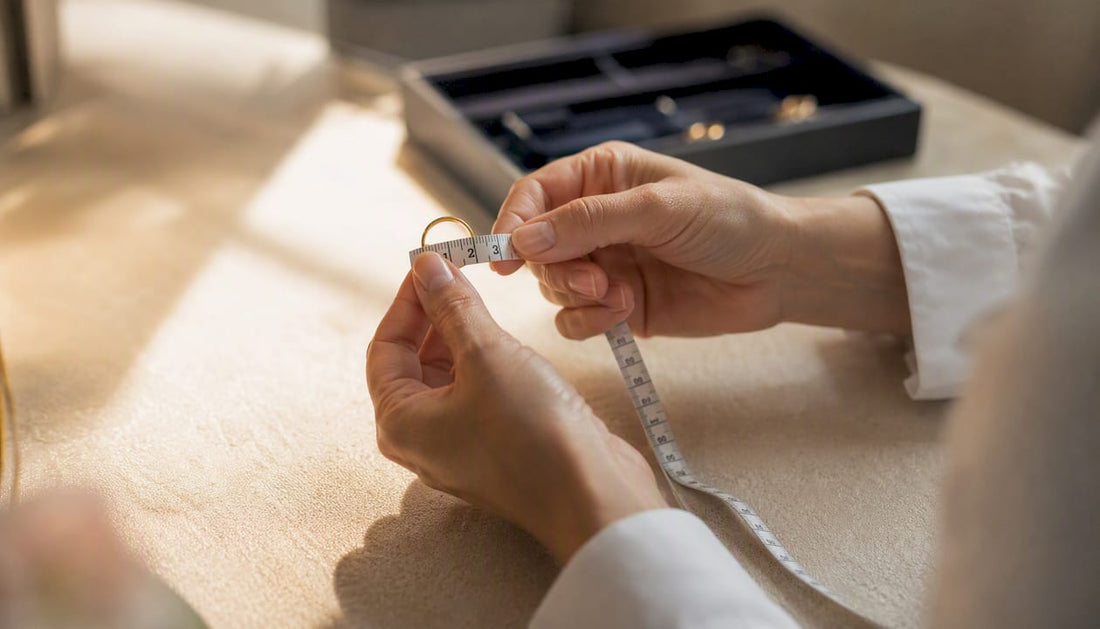 Hands measuring ring inside diameter with ruler