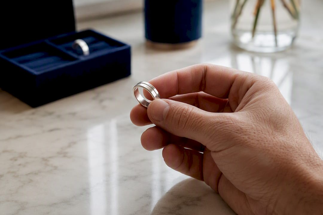 Anillo de plata con baño de rodio brillante