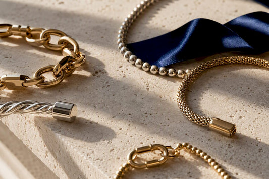 Cropped bracelet details in an editorial arrangement