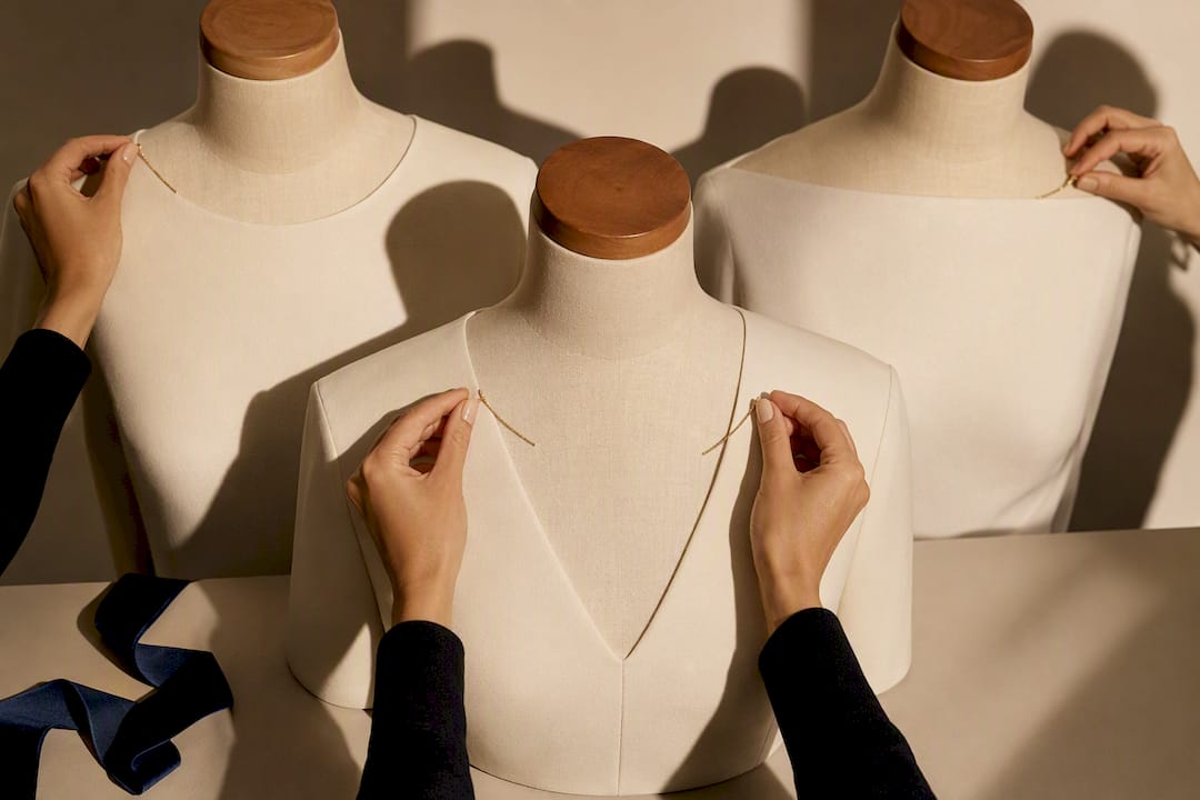 Maniquíes luciendo escotes con collares a medias